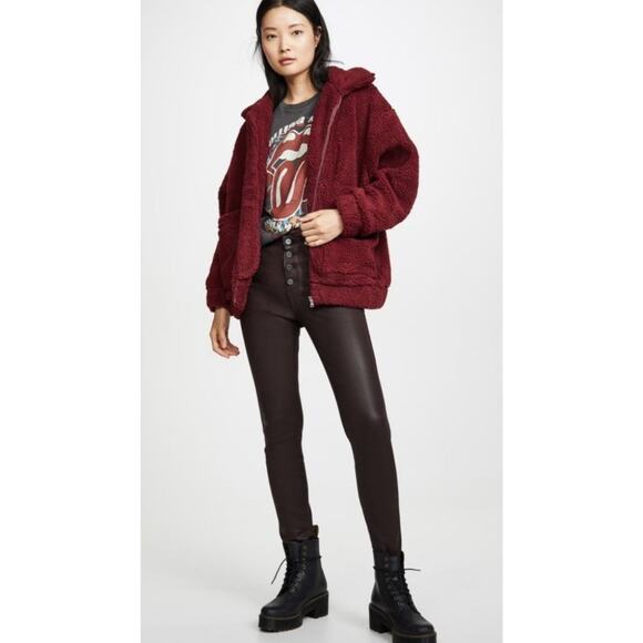 I.AM.GIA Pixie Teddy Jacket Burgundy Red Size XS Full Zip Oversized Revolve - Picture 1 of 14